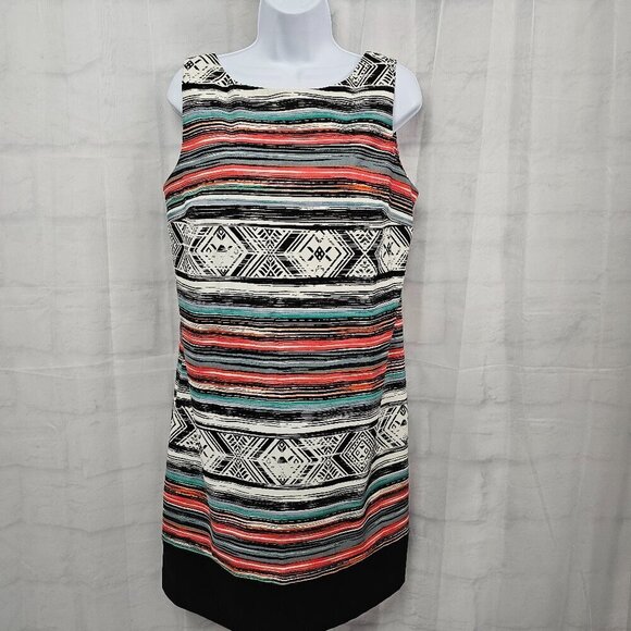 AB Studio Black Red Aztec Southwestern Sleeveless Sheath Dress Size 14 - Picture 15 of 15